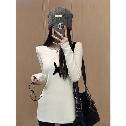 Damen T-Shirt Langarm Rundhals Elegant Weiße Farbe Eveloria - Eveloria