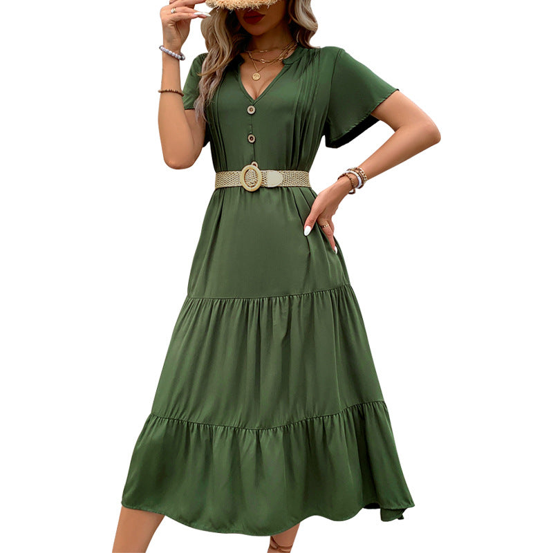 Damen Maxikleid Knopfleiste Voluminöser Rock Eveloria