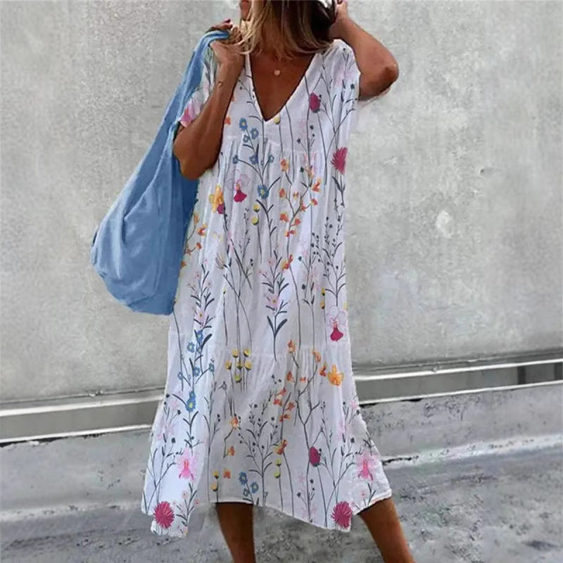Damen Sommerkleid V-Ausschnitt Voluminöser Rock Eveloria