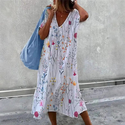 Damen Sommerkleid V-Ausschnitt Voluminöser Rock Eveloria