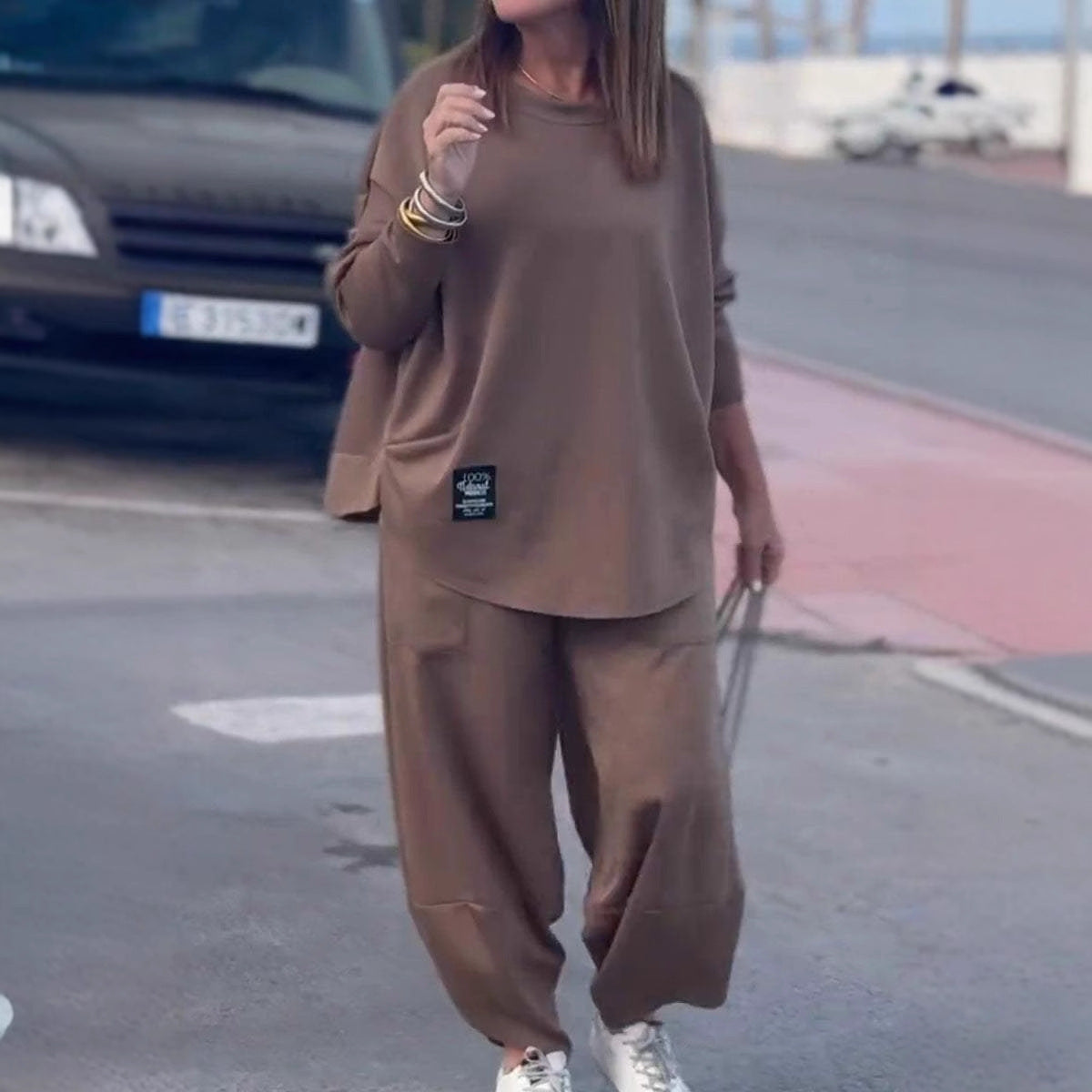 Damen Wohlfühl-Set Oversized Oberteil Bequeme Hose Eveloria - Eveloria