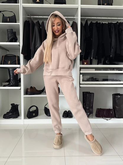 Damen Hoodie Jogginghose Set Bequem Grau Eveloria
