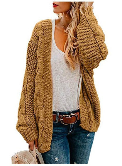 Damen Grobstrick-Cardigan Zopfmuster Weit Schnitt Eveloria