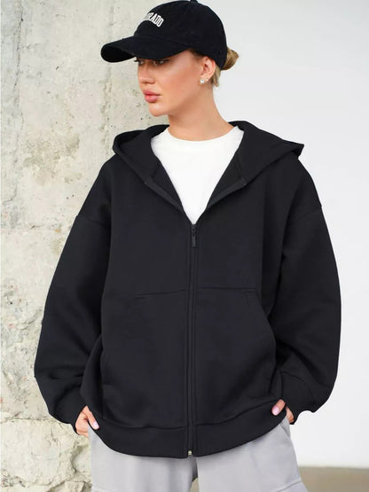 Damen Zip-Hoodie-Jacke Weich Kängurutaschen Eveloria