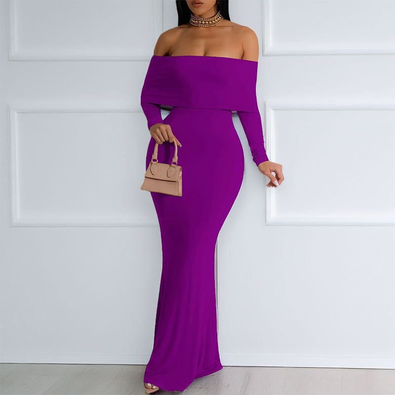 Damen Maxikleid Schulterfrei Langärmlig Eveloria
