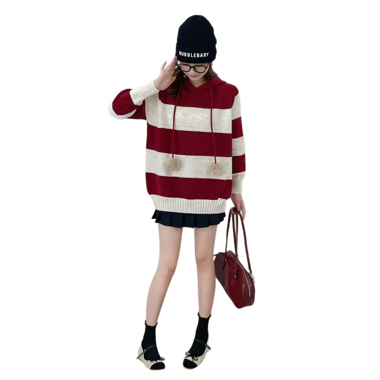 Damen Hoodie Gestreift Bommel