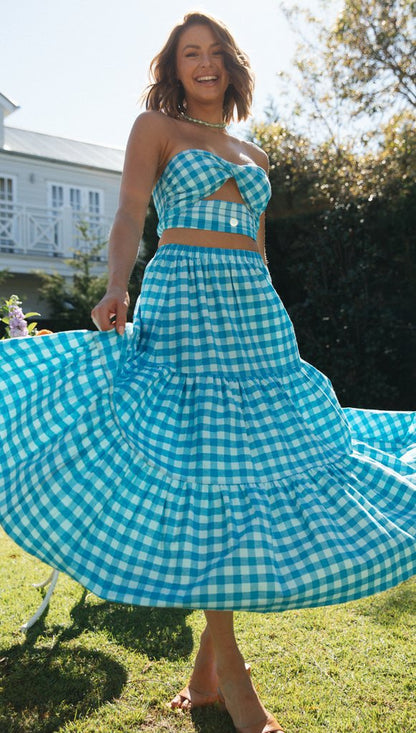 Damen Gingham Set Crop Rock