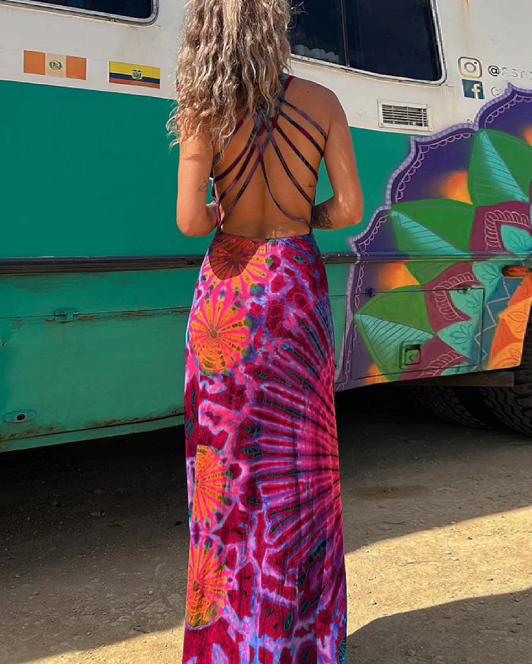 Eveloria Damen Maxi-Kleid Spitze Tie-Dye-Print - Eveloria