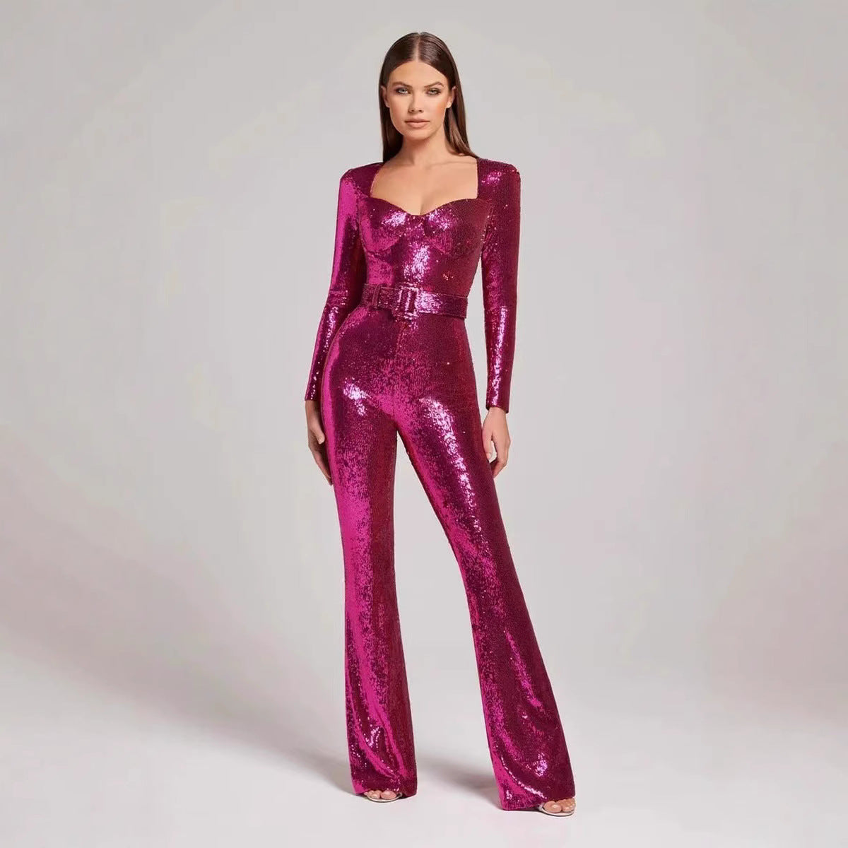 Damen Einteiler Outfit Glitzernde Applikationen Tailliert Schwarz - Eveloria
