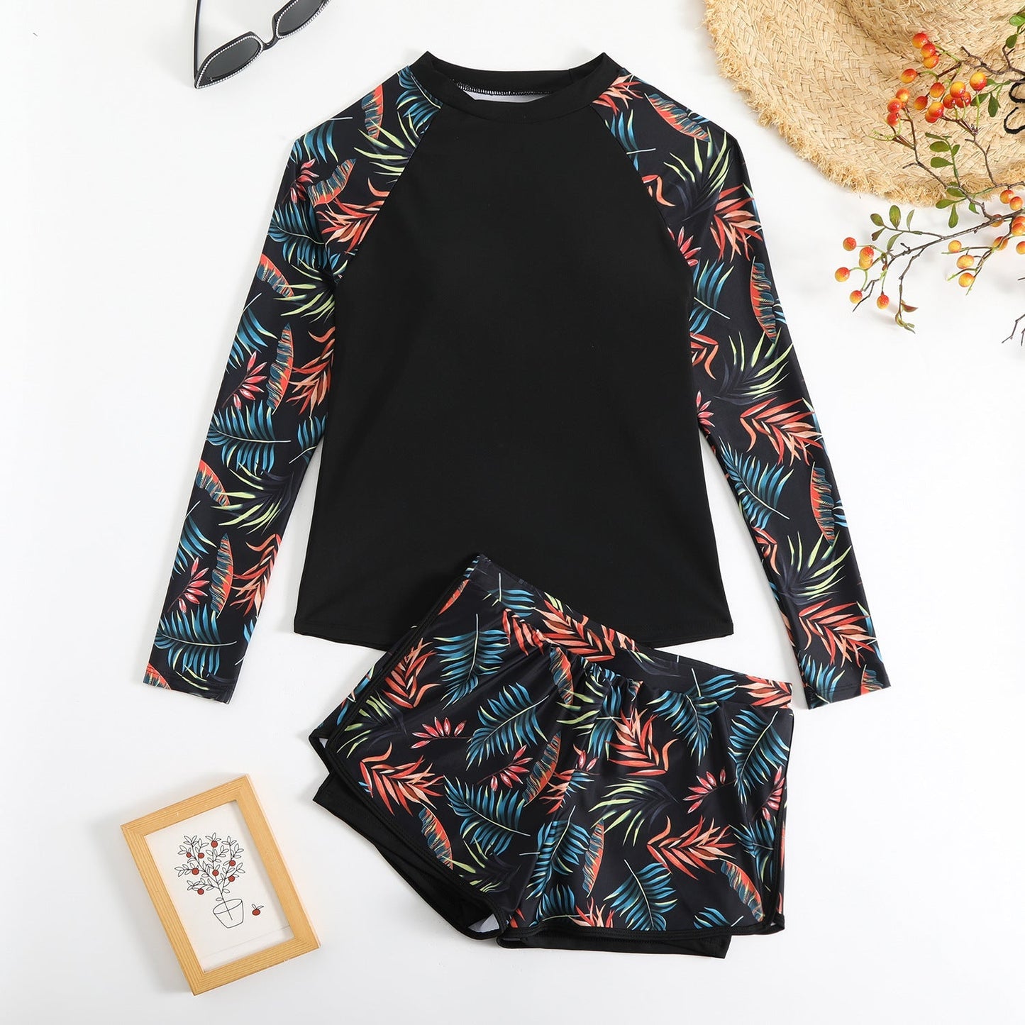 Damen Tankini Badeanzug Langarm Doppelhose