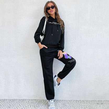 Damen Hoodiekombination Sportlich Bunt Schmetterlings-Design