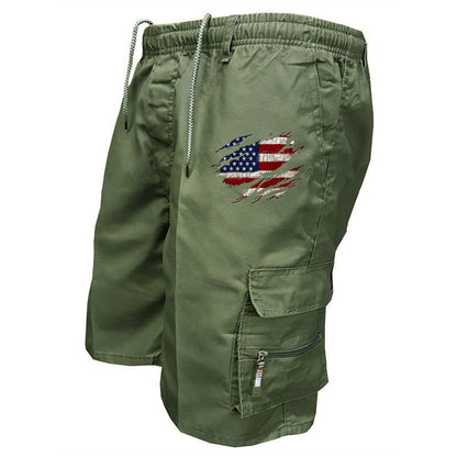 Herren Cargo-Shorts elastischer Bund mit Seitentaschen Olivgrün