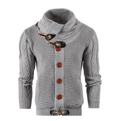 Herren Strickcardigan Schalkragen Große Holzknöpfe Beige - Eveloria