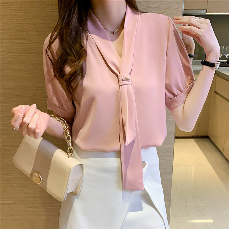 Damen Bluse mit Schleife Puffärmel Eveloria