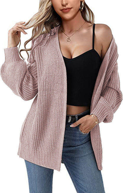 Damen Cardigan Grobstrick Lässiger Schnitt Beige