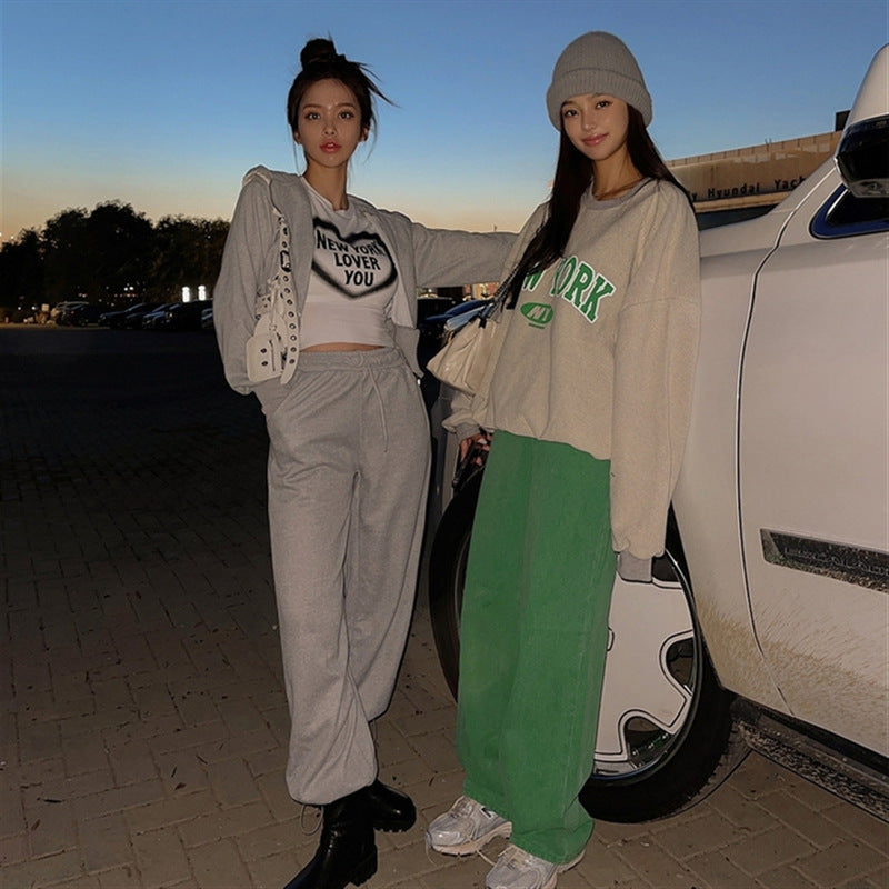 Damen Sportliches Loungewear-Set mit Cropped Kapuzenjacke und weiten