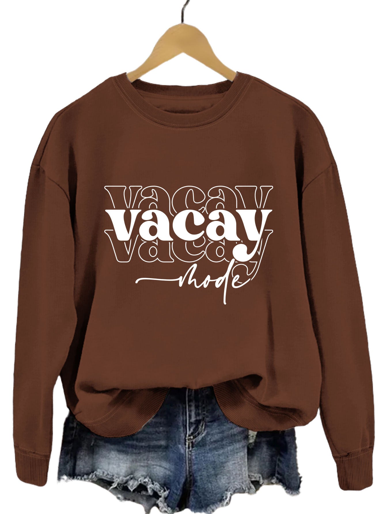 Damen Sweatshirt Lässiger Schriftzug Baumwolle Entspannte Passform