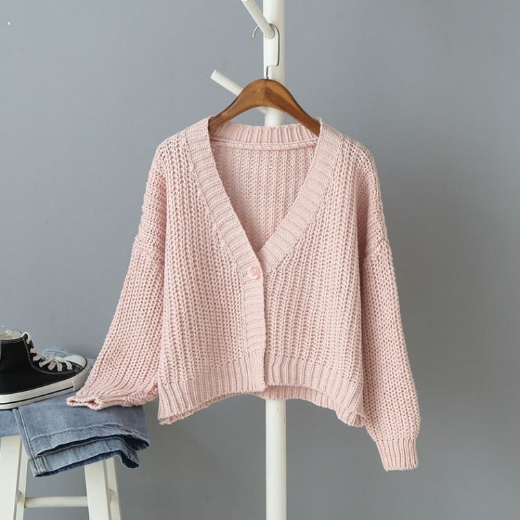 Damen Grobstrick Cardigan Lockerer V-Ausschnitt Beige Eveloria