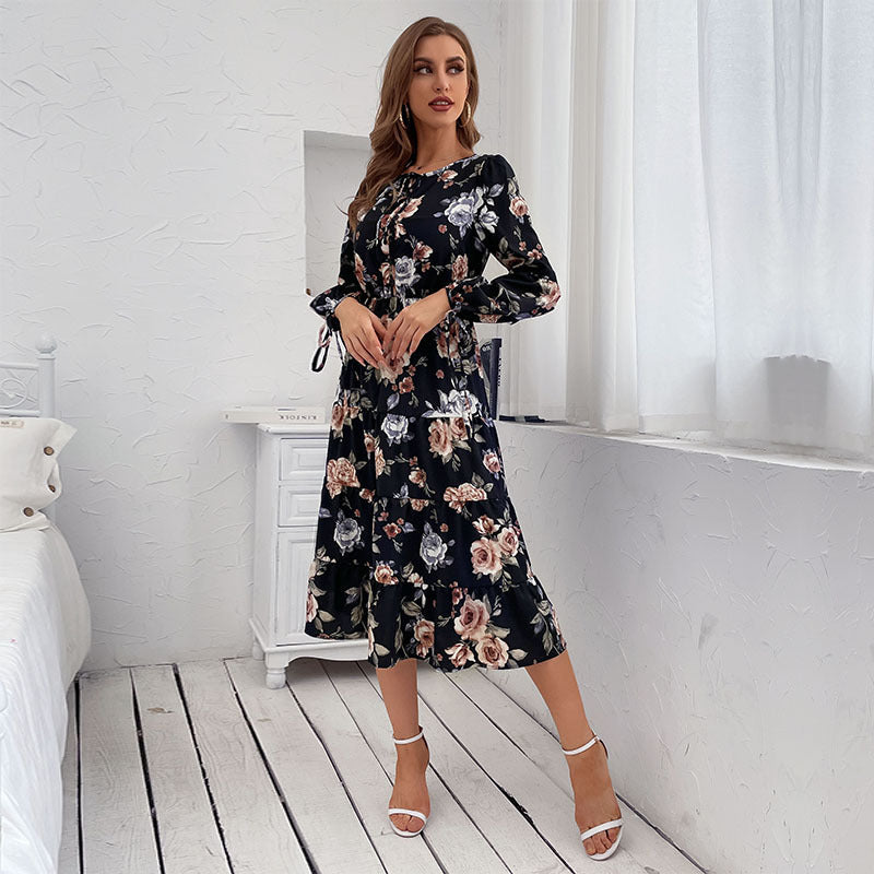 Damen Midi-Kleid Floralmuster Elastisch