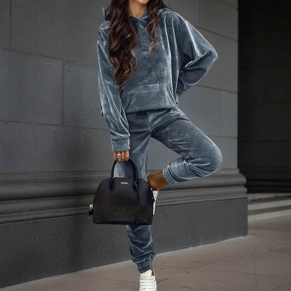 Damen Sport Fleece-Set mit Hoodie Elastisch Eveloria