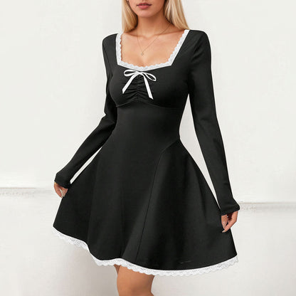 Damen Minikleid Spitze Elegant Schnürung