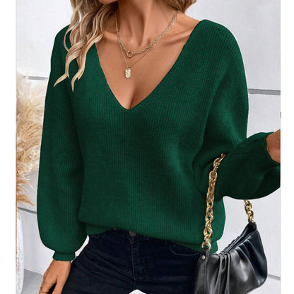 Damen Strickpullover V-Ausschnitt Schleifen-Detail Eveloria