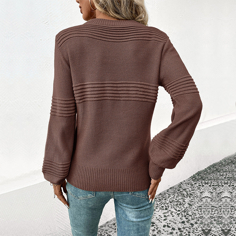 Damen Strickpullover Wellenmuster Lässig Eveloria