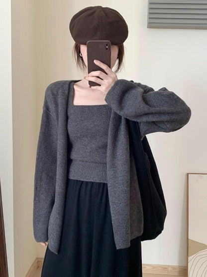 Damen Strickjacke Offen Lässiger Schnitt V-Ausschnitt Eveloria