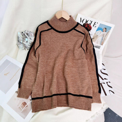 Damen Rollkragenpullover Kontrast-Saum Eveloria