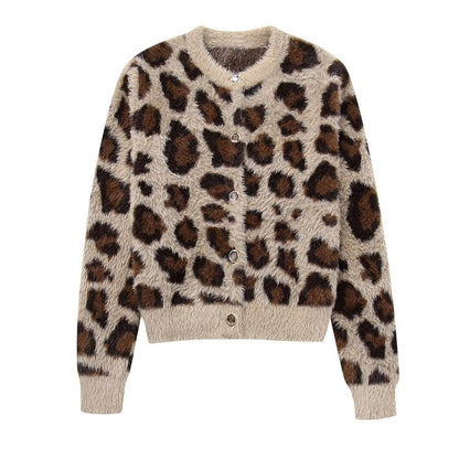 Damen Leopardenpulli Kuscheliger Pullover Eveloria