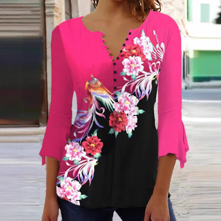 Damen Tunika-Bluse mit Knöpfen bedruckt Eveloria