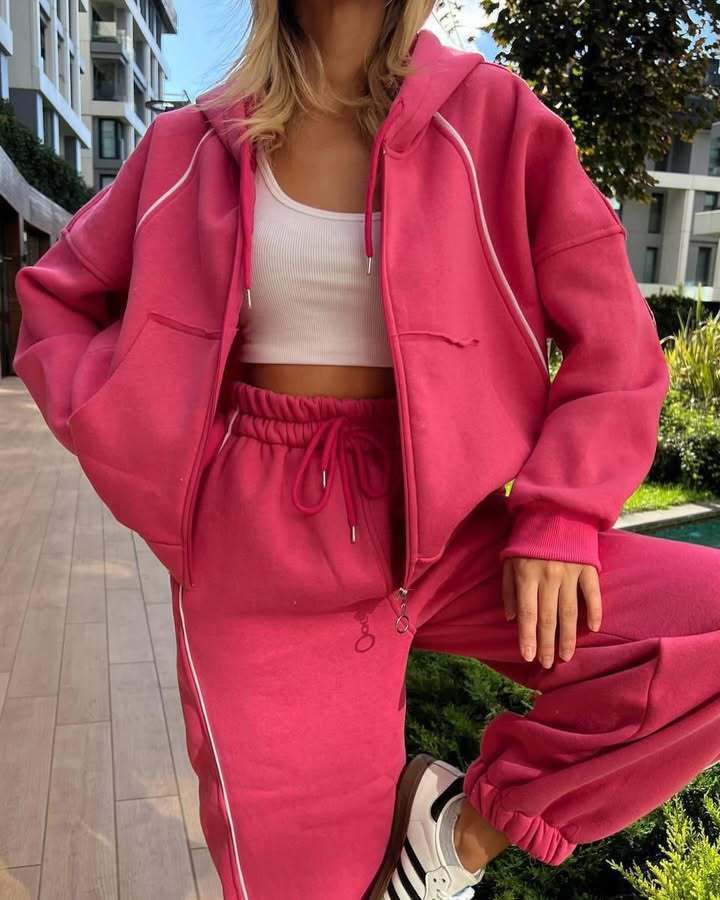 Damen Hoodie Jogginganzug Elastischer Bund Bequeme Taschen