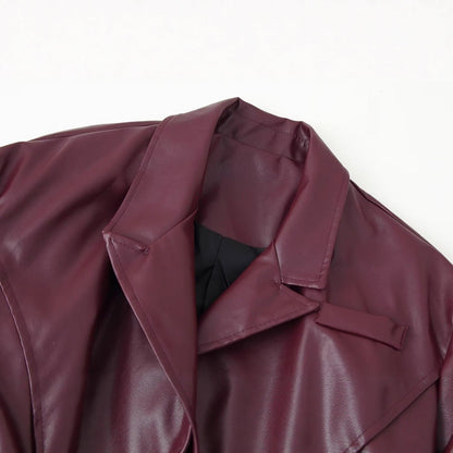 Damen Kunstleder Blazerjacke Tailliert Eveloria