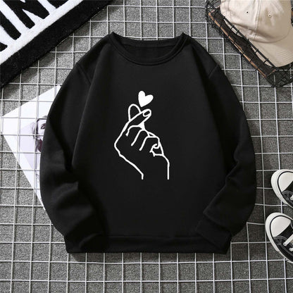 Damen Sweatshirt Kreatives Handzeichen-Motiv Weiches Innenfutter Grau