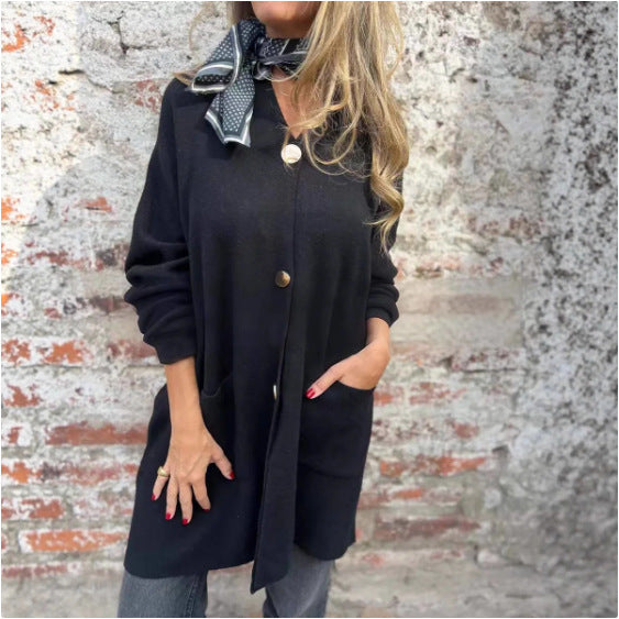 Damen Strickjacke mit Taschen und Knöpfen Elegant Beige