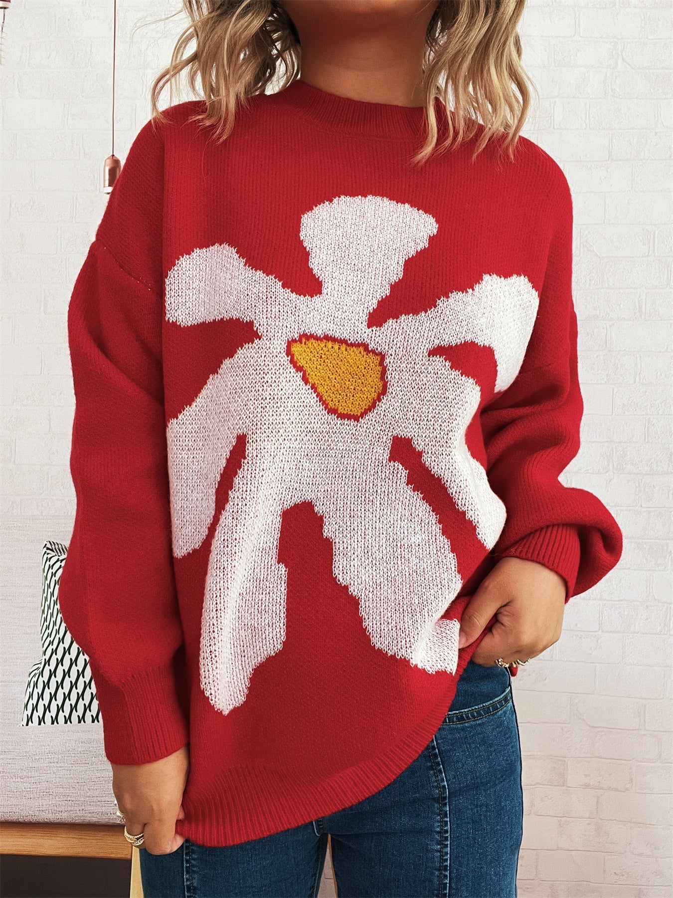 Damen Pullover Lässiger Schnitt Florales Motiv Eveloria