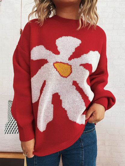 Damen Pullover Lässiger Schnitt Florales Motiv Eveloria