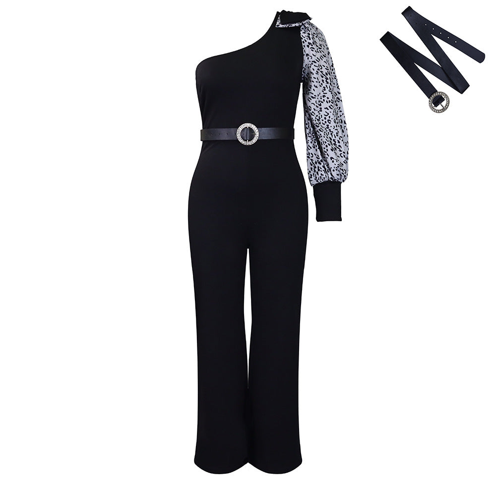 Damen Jumpsuit Asymmetrisch Puffärmel Elegant Eveloria