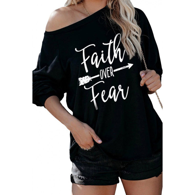 Damen Off-Shoulder Pullover mit Druck