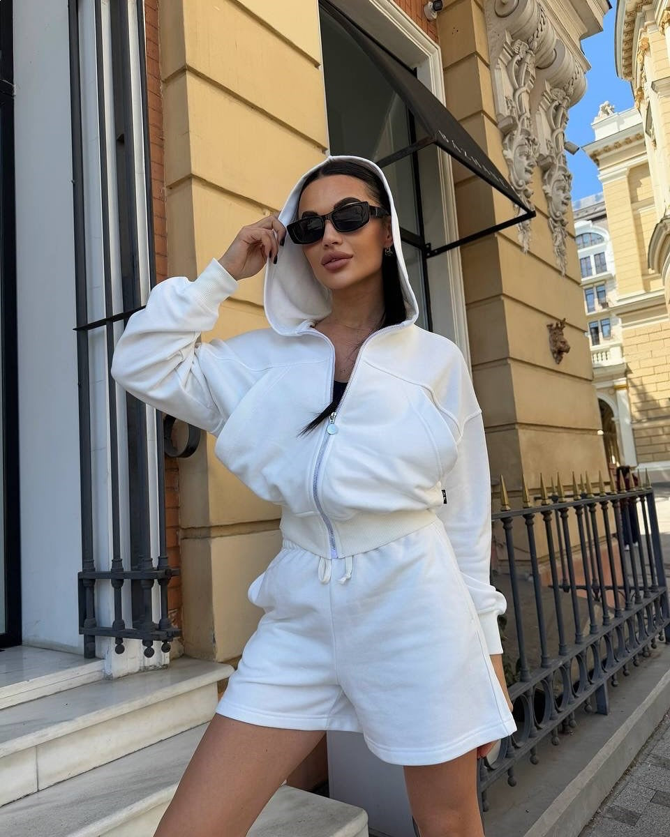 Damen Sportliches Zweiteiler-Set Kurzärmelige Jacke Lässige Shorts