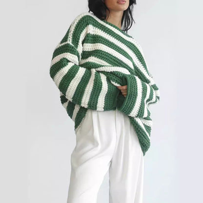 Damen Grobstrickpullover Streifenmuster Eveloria