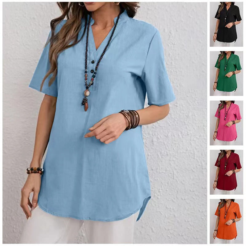Damen Blusenshirt Kurzärmlig Modern Druckknöpfe Bequem Weiß - Eveloria
