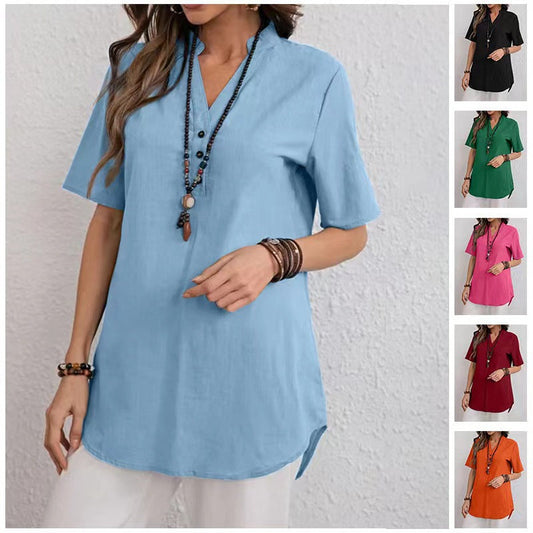 Damen Blusenshirt Kurzärmlig Modern Druckknöpfe Bequem Weiß - Eveloria