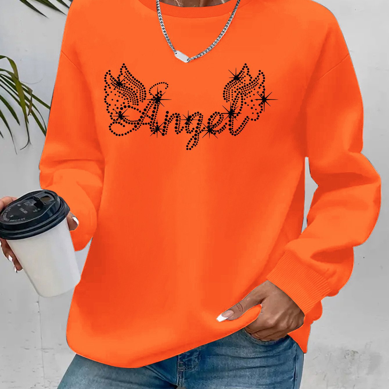 Damen Sweatshirt Glitzer Aufdruck Lässiger Schnitt Eveloria