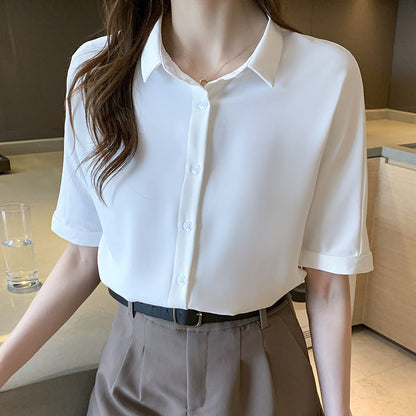Damen Bluse Kurzarm Stehkragen Elegantes Design