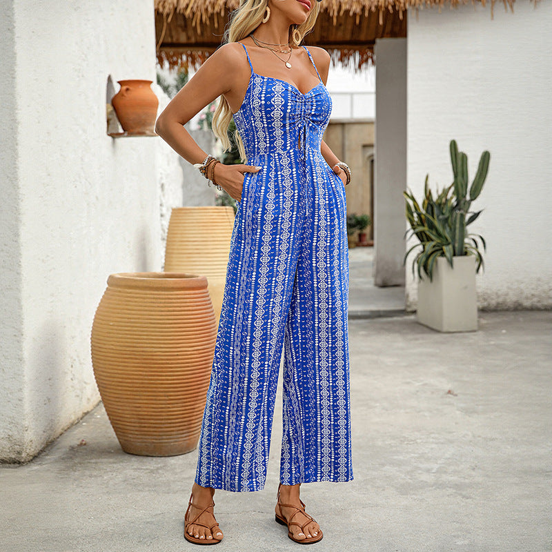 Damen Jumpsuit Spaghettiträger Verspielt Muster Eveloria