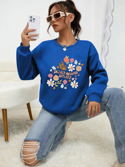 Damen Sweatshirt Floralmuster Weich Pastell