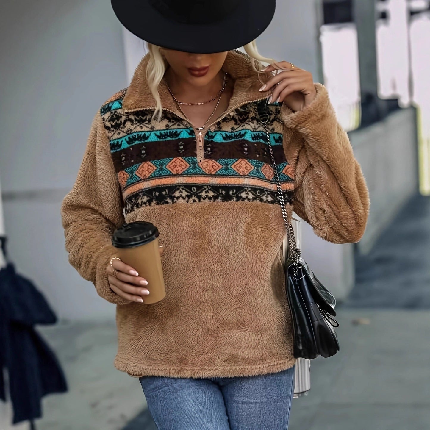 Damen Fleece-Pullover Kuschelig Reißverschluss Multifarben Eveloria