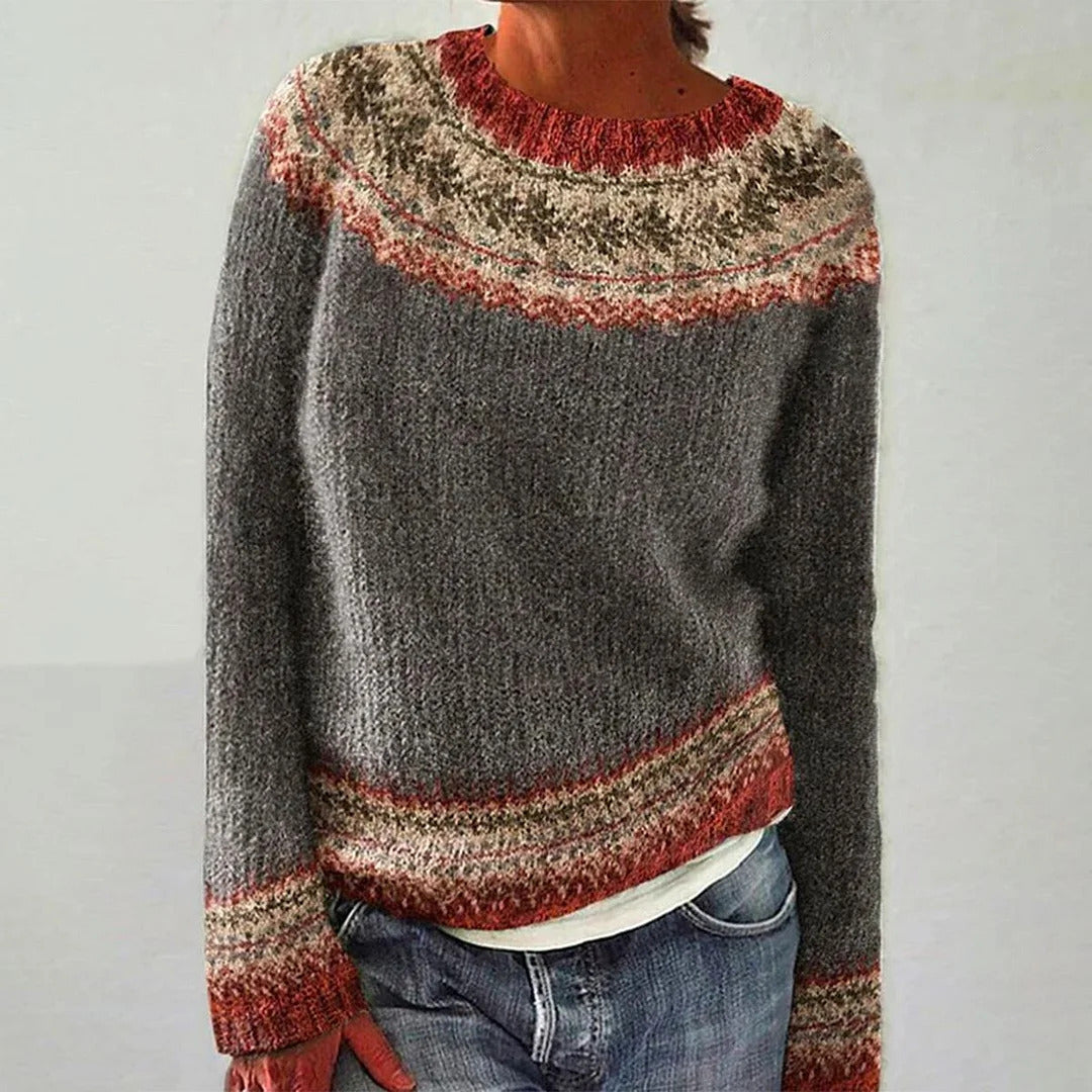 Damen Pullover Grobgestrickt Nordisches Muster Weit Eveloria - Eveloria
