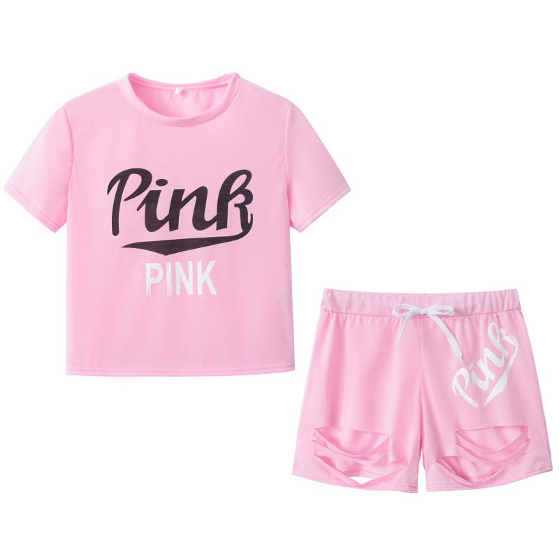 Damen Sportset T-Shirt und Shorts Weites Design Kontrast-Aufdruck